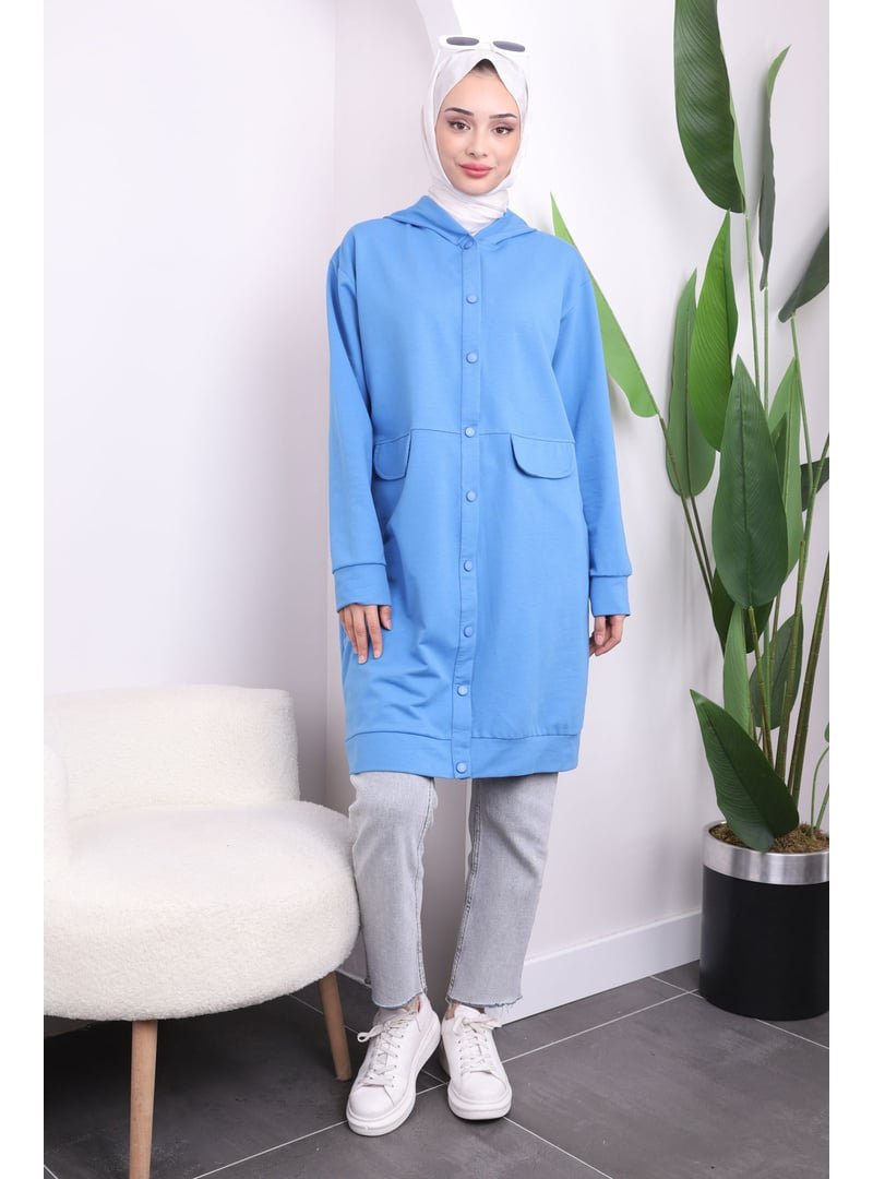 İmaj Butik Mavi Çıtçıtlı Kapüşonlu İki İplik Kap