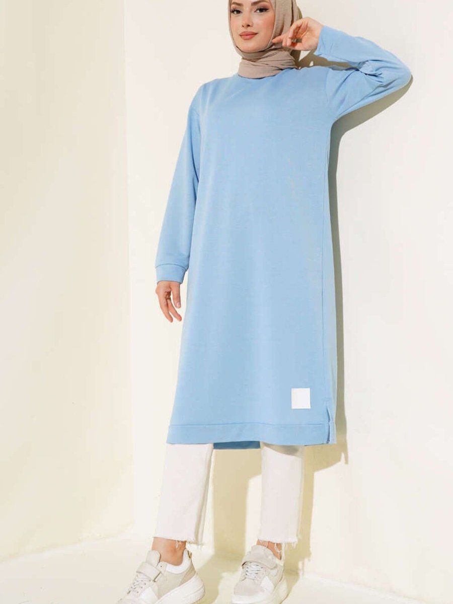 Yazgı Moda Arma Detaylı Uzun Tunik Mavi