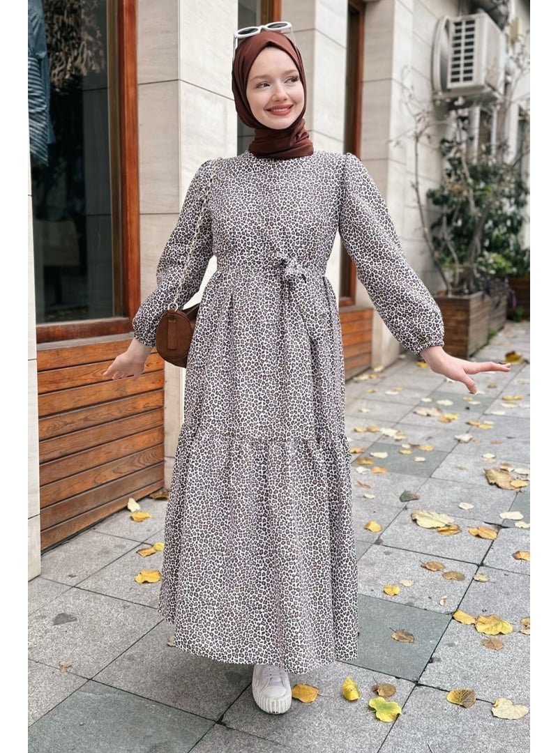 GİZCE Emla Zebra Desen Camel Elbise