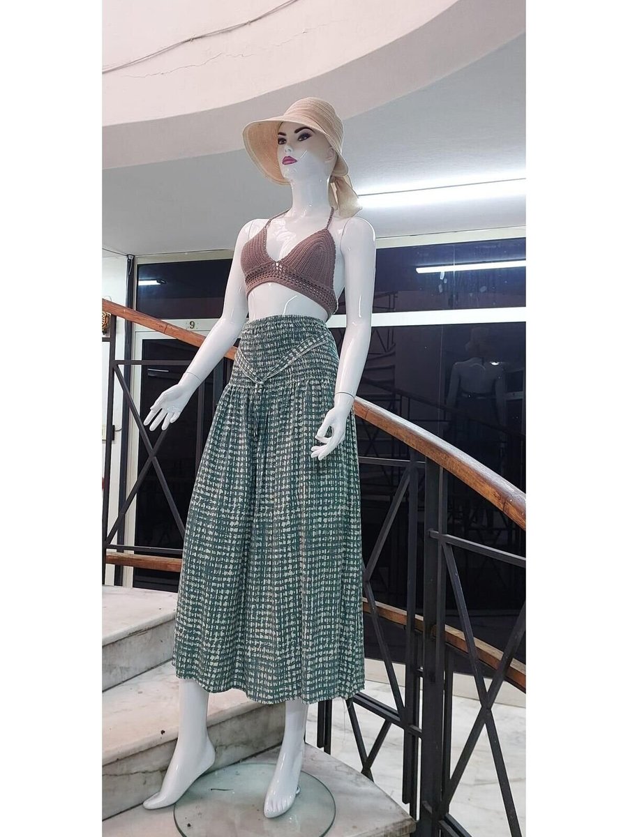EREN STYLE Yeşil Beli Lastikli Astarlı Uzun Etek