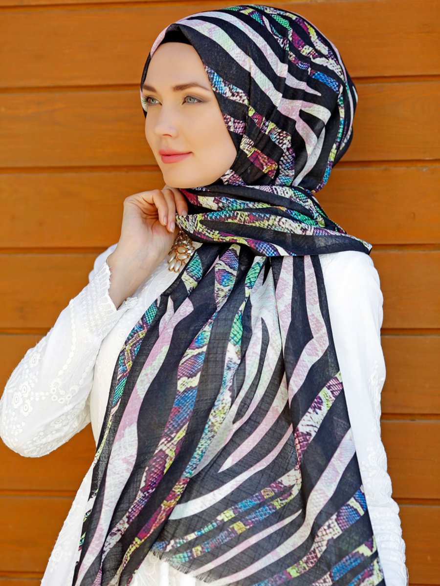 Şalevi Çok Renkli Desenli Zebra Şal