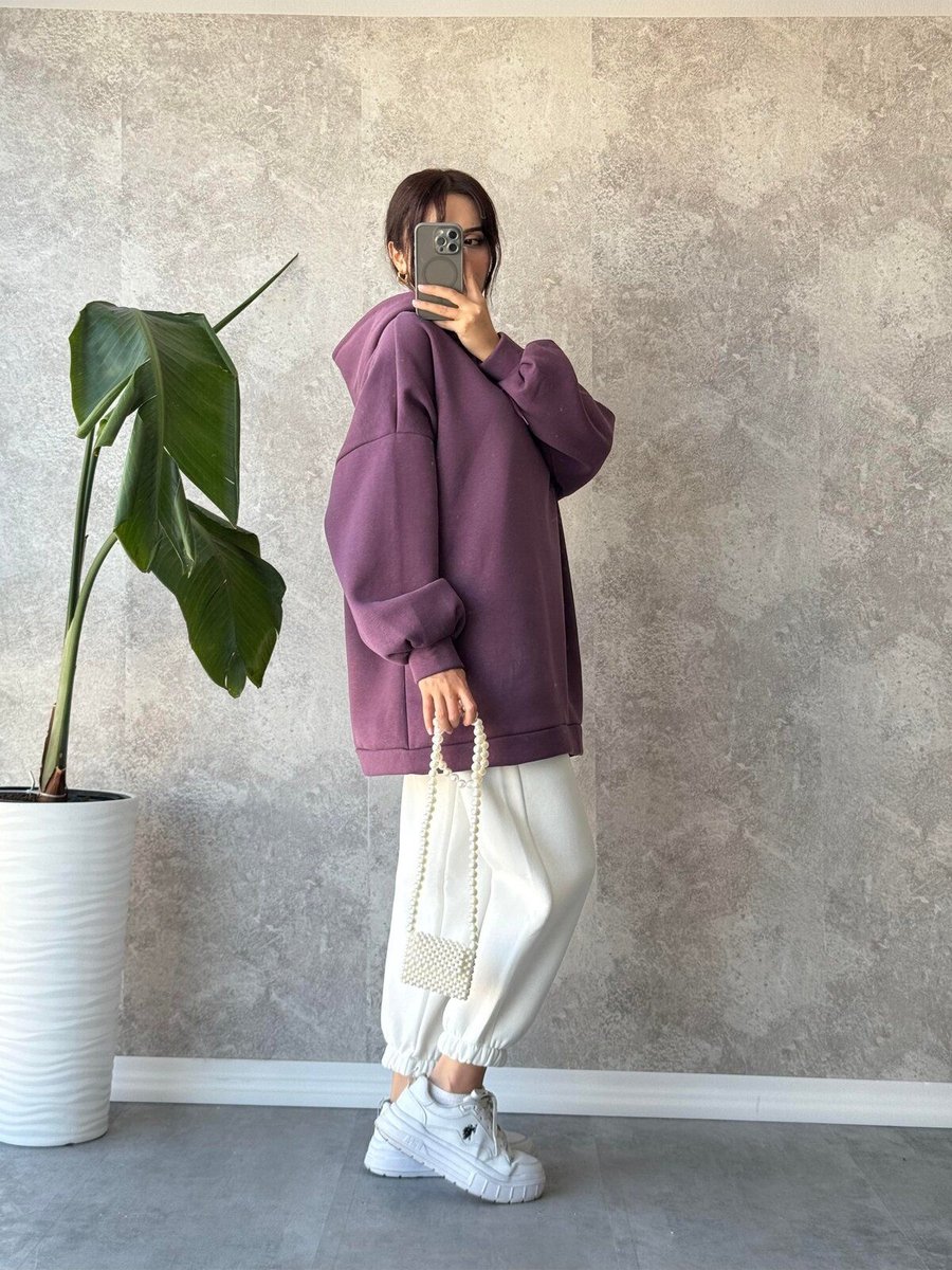 Modabetce Extra Oversize İplik Kadın Sweatshirt 1beden