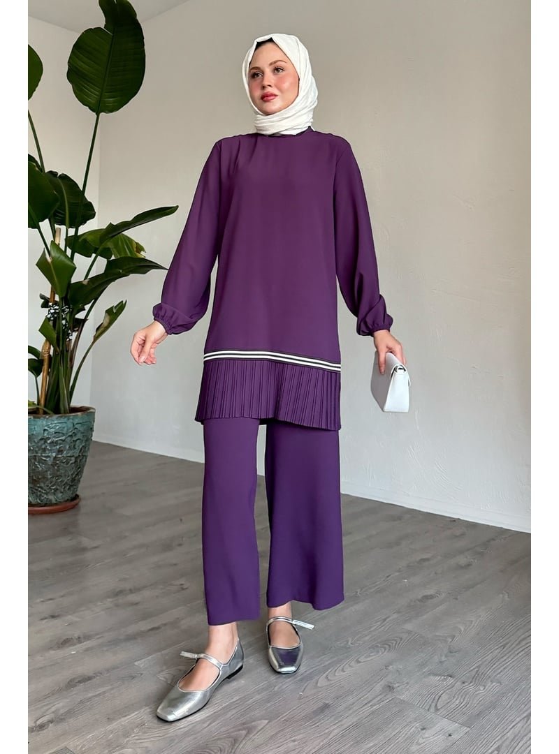 InStyle Etek Ucu Piliseli Biyeli Koyu Mor İkili Takım
