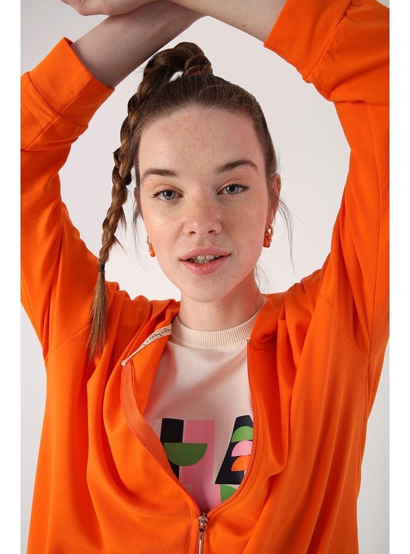Allday Turuncu Fermuarlı Sweat Hırka