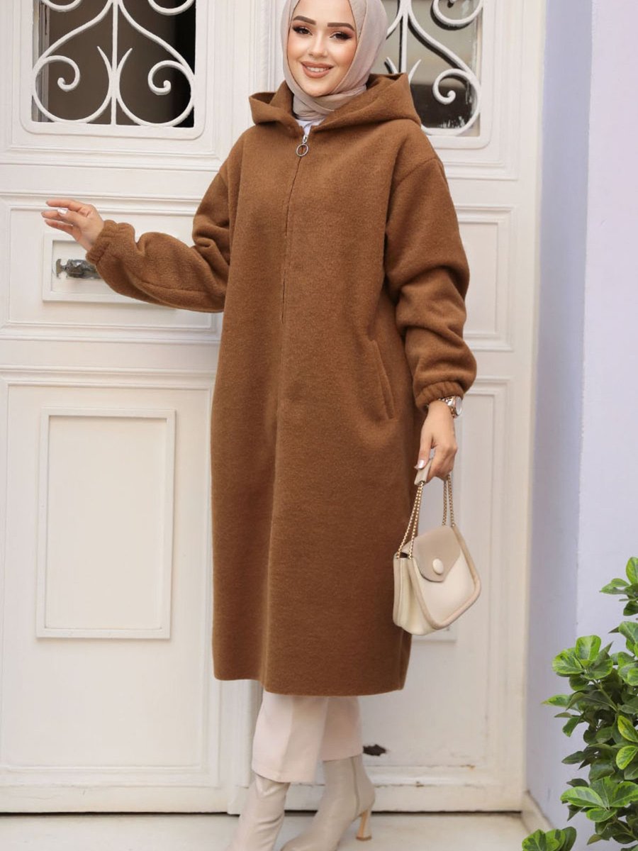 Neva Style Kemerli Kahverengi Kaşe Kaban