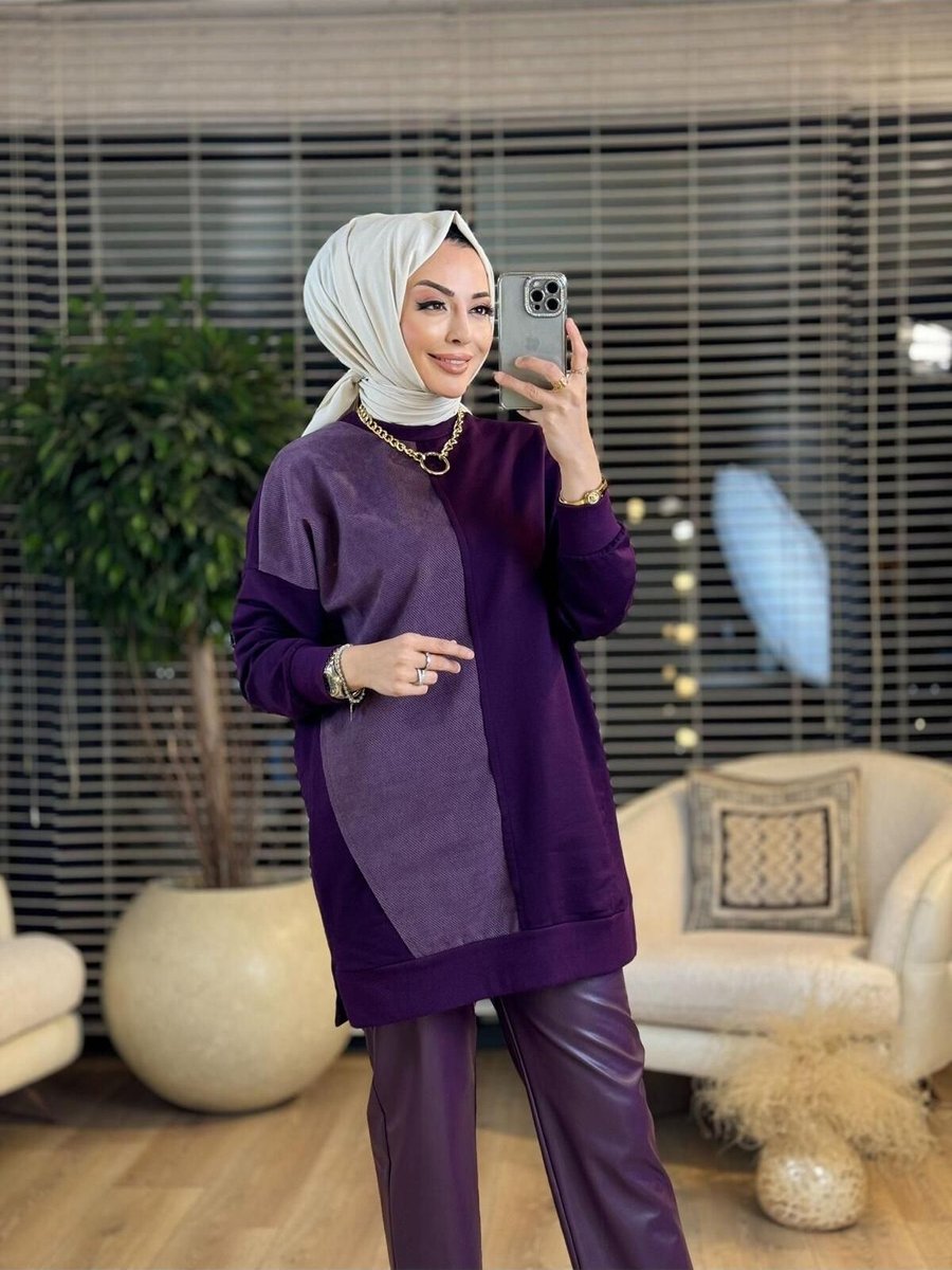 Alanurmoda Sol Taraf Fitilli Kadife Parçalı Tunik