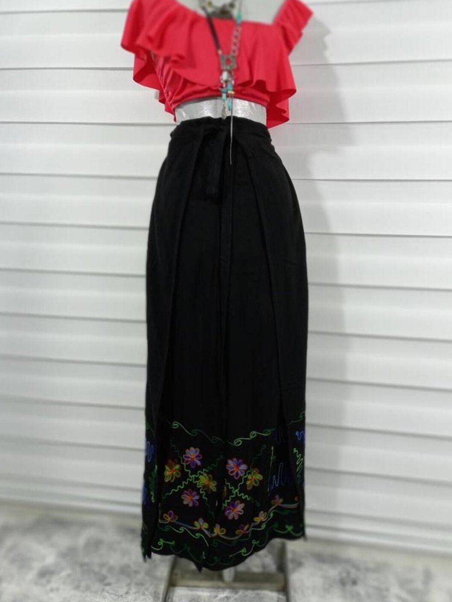 Bohem Stil Siyah Otantik Nakış İşlemeli Harem Şalvar Bulmaca Pantolon