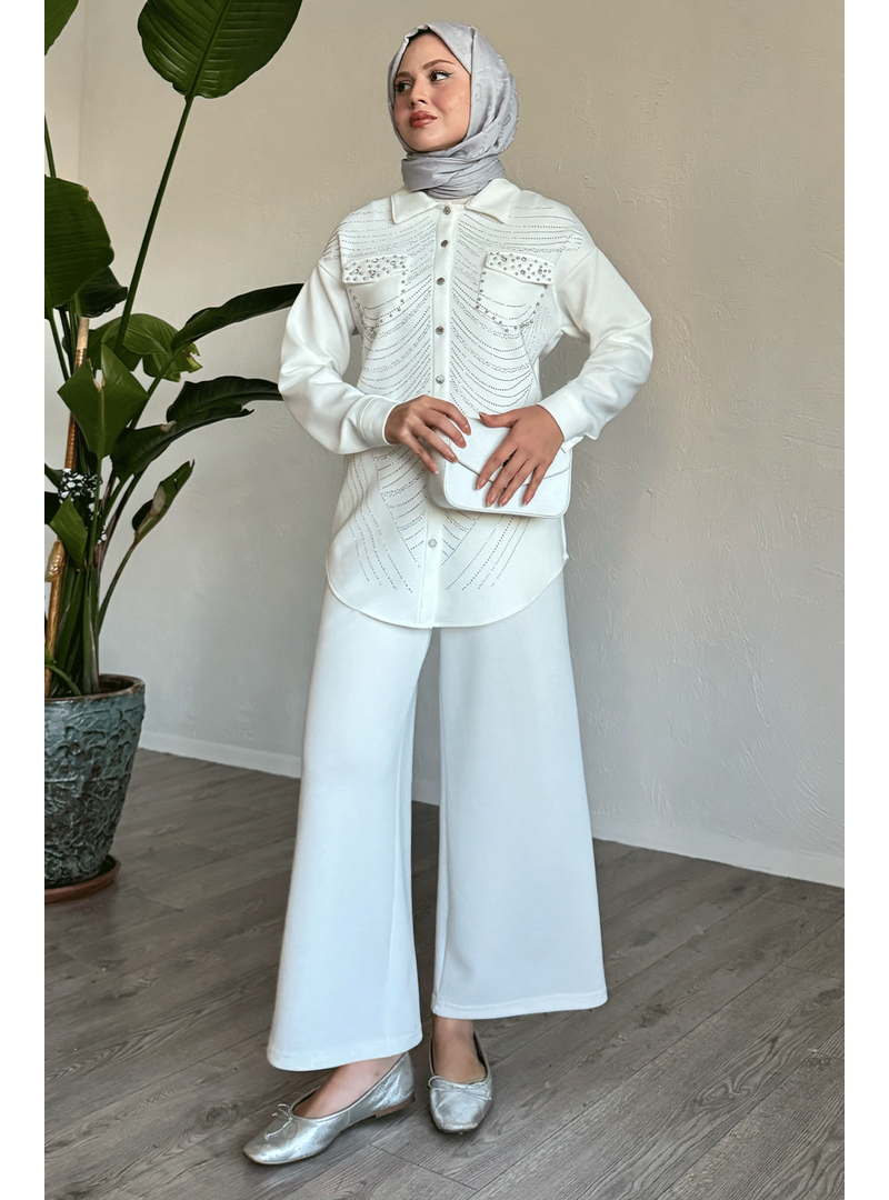 InStyle Taş Ve İnci Detay Beyaz İkili Takım
