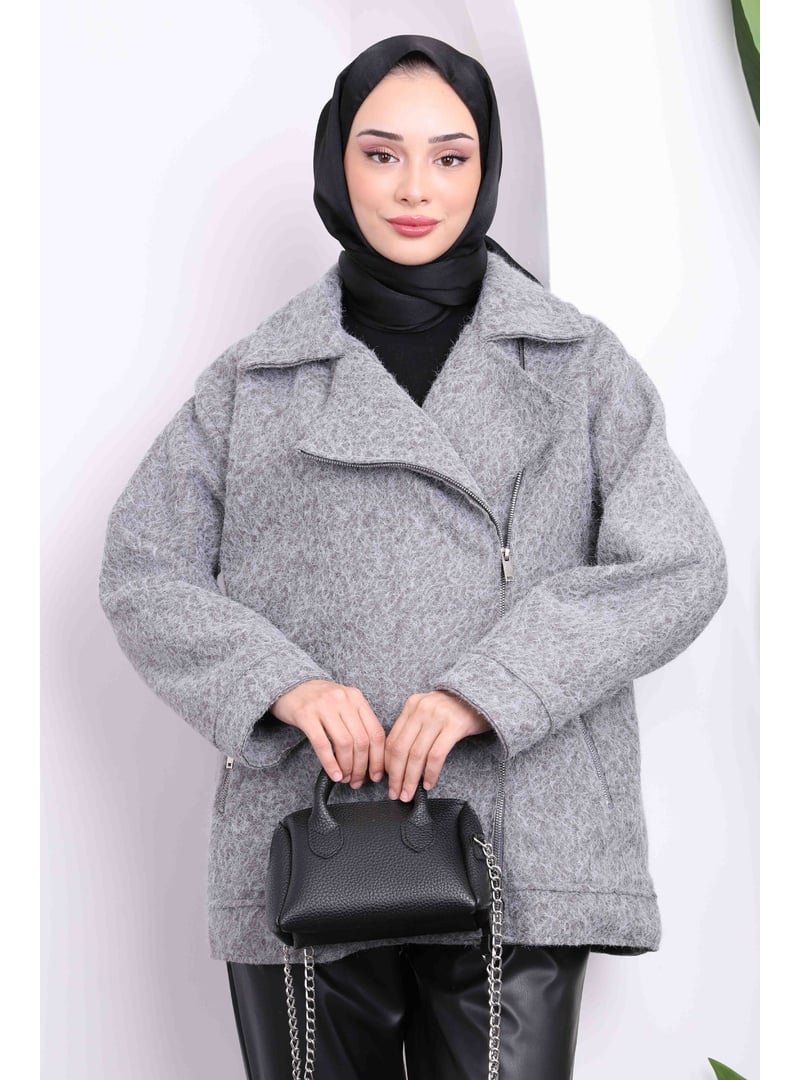 İmaj Butik Antrasit Fermuarlı Kısa Kaşe Kaban