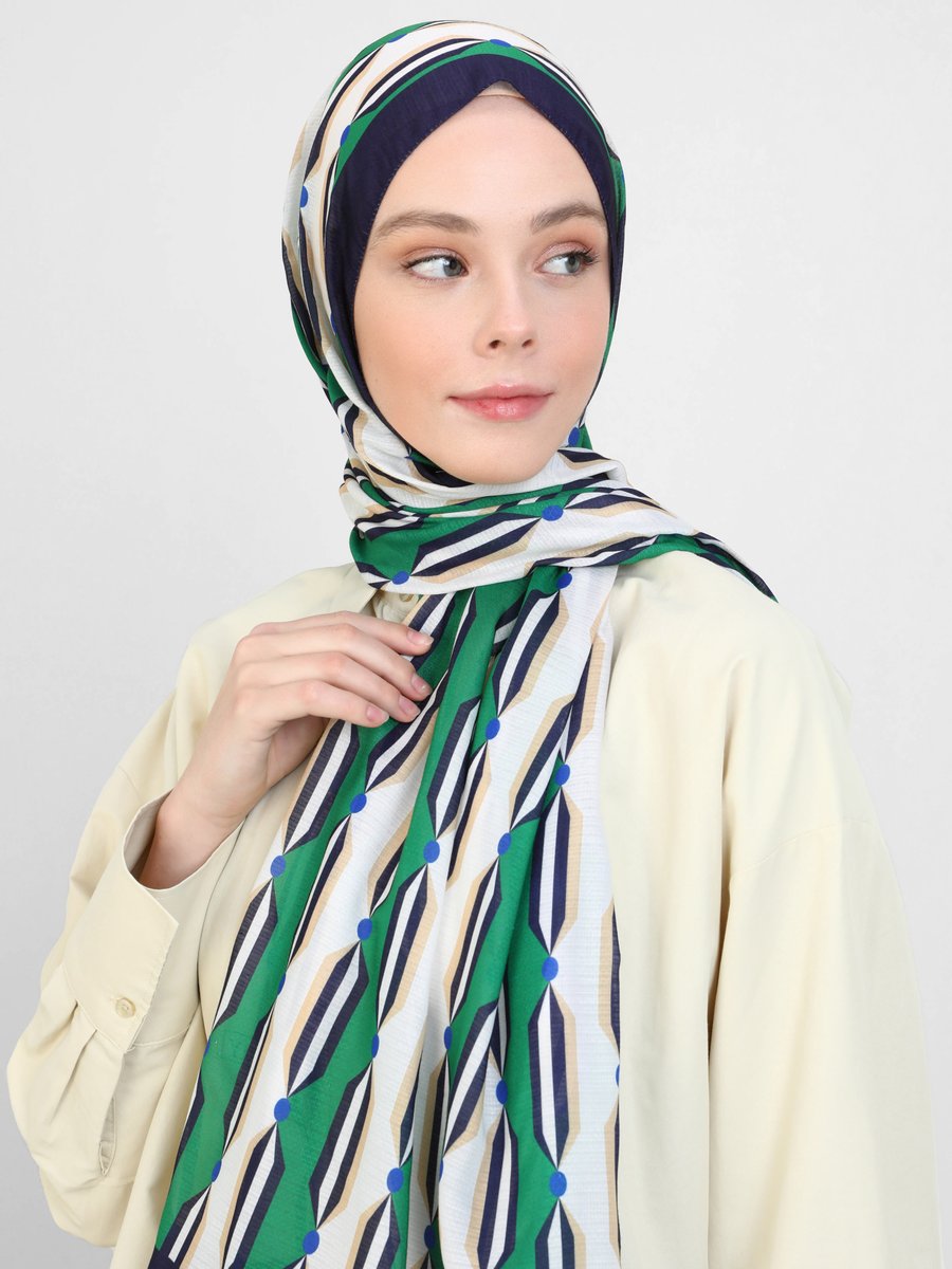 Miray Benetton Nevada Pamuk Şal Çizgi Desen Lacivert