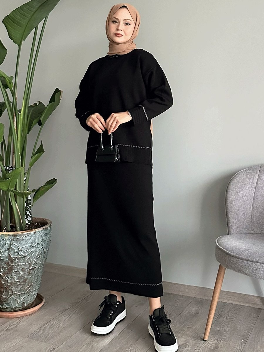 Instyle Biye Detay Basic Siyah Triko Takım