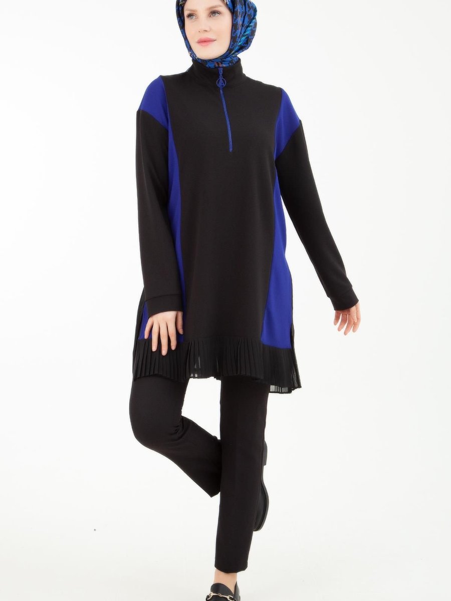 Armine Trend Önden Fermuarlı Plise Detaylı Tunik Bordo