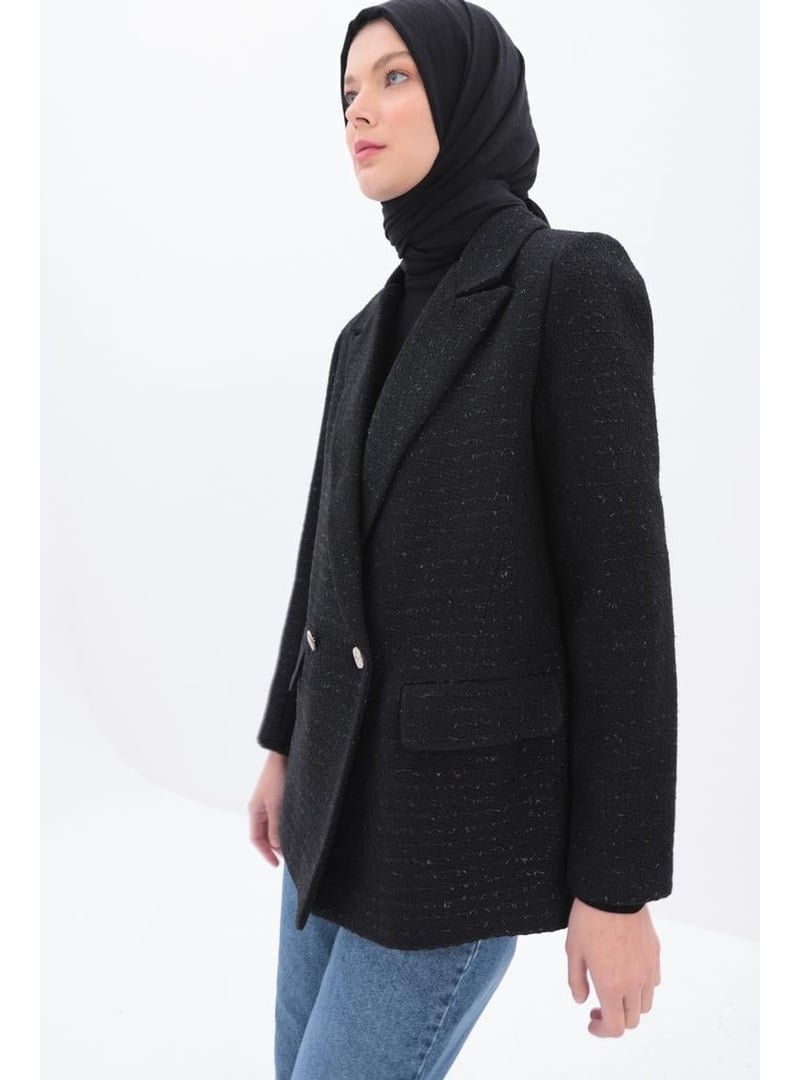 Allday Siyah Simli Tüvit Kumaş Blazer Ceket