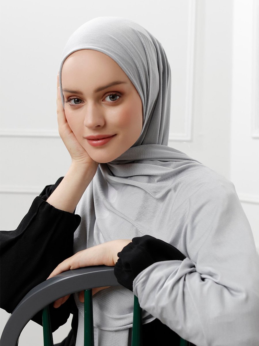 ŞALESS Gümüş Rengi Likralı Penye Şal