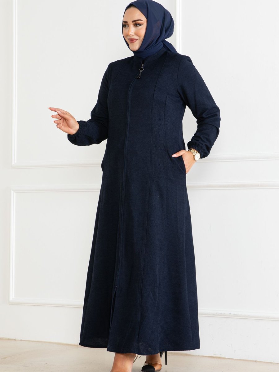 Butik Şönil Kumaş Fermuarlı Mevsimlik Mevlana Ferace Siyah Ve Lacivert