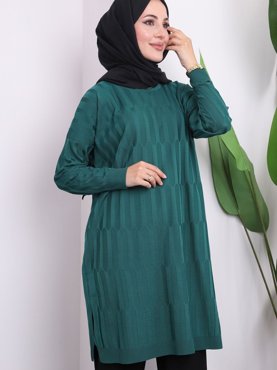 İmajbutik Zümrüt Yeşili Soğuk İplik Merserize Triko Tunik