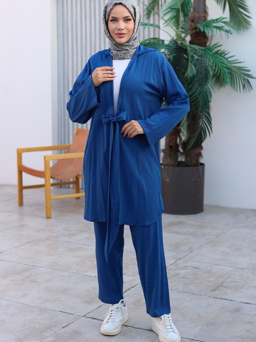 Misskayle İndigo Bağlama Detaylı Kimono Takım