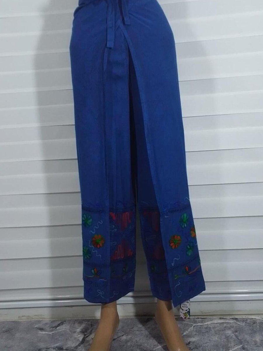 Bohem Stil Saks Mavi Otantik Nakış İşlemeli Harem Şalvar Bulmaca Pantolon