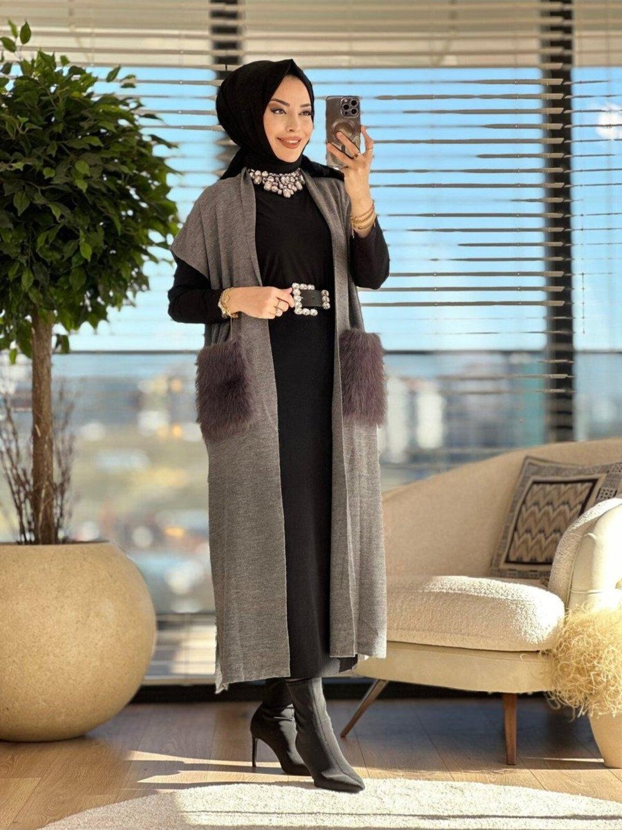 Alanurmoda Cebi Kürklü Triko Yelek