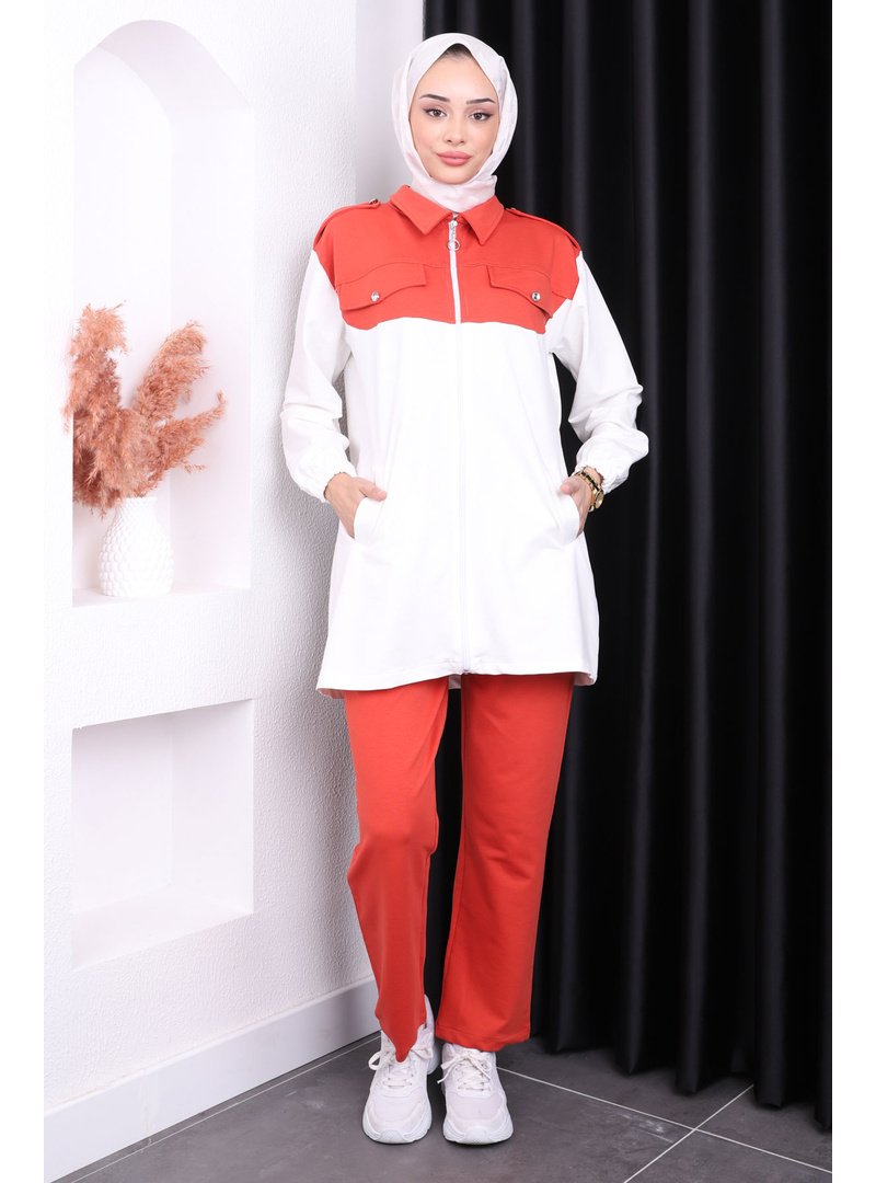 İmaj Butik Kiremit Fermuarlı Pantolonlu İki İplik Takım