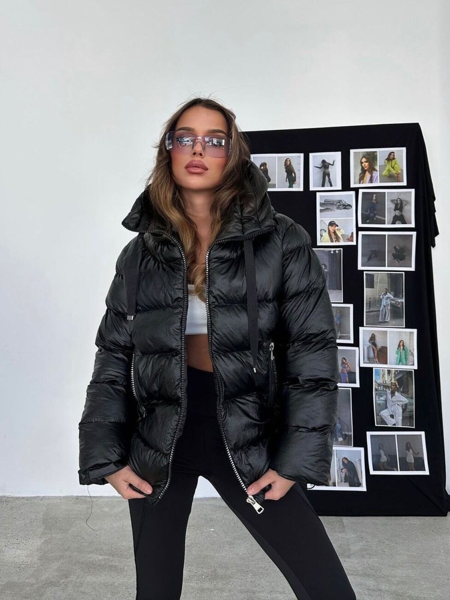 VOLT CLOTHİNG Siyah Kapüşonlu Fermuar Detay Şişme Mont