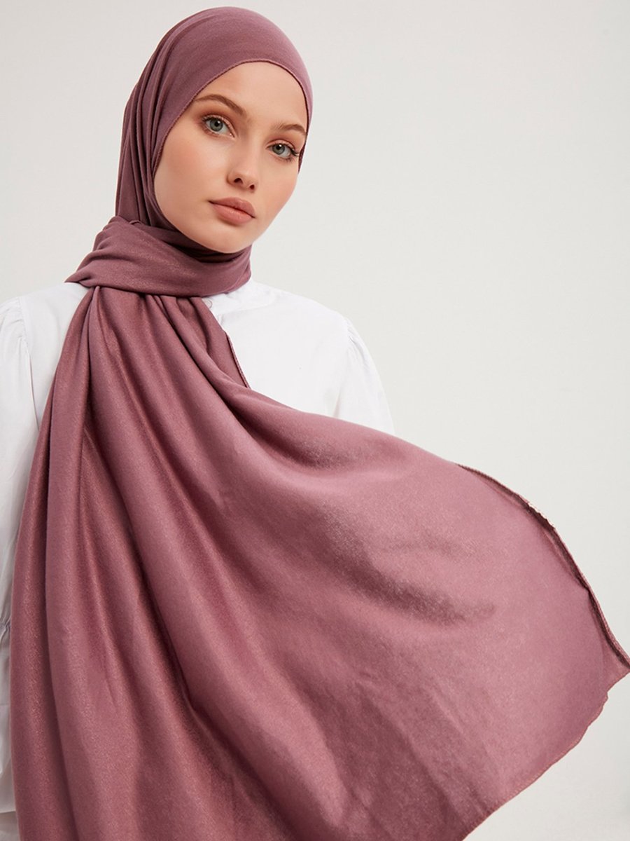 ŞALESS Gül Kurusu Likralı Penye Şal Koyu