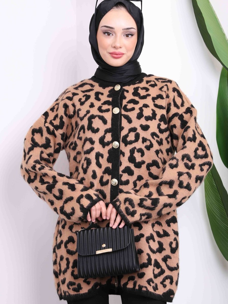 İmajbutik Siyah Leopar Desenli Hırka