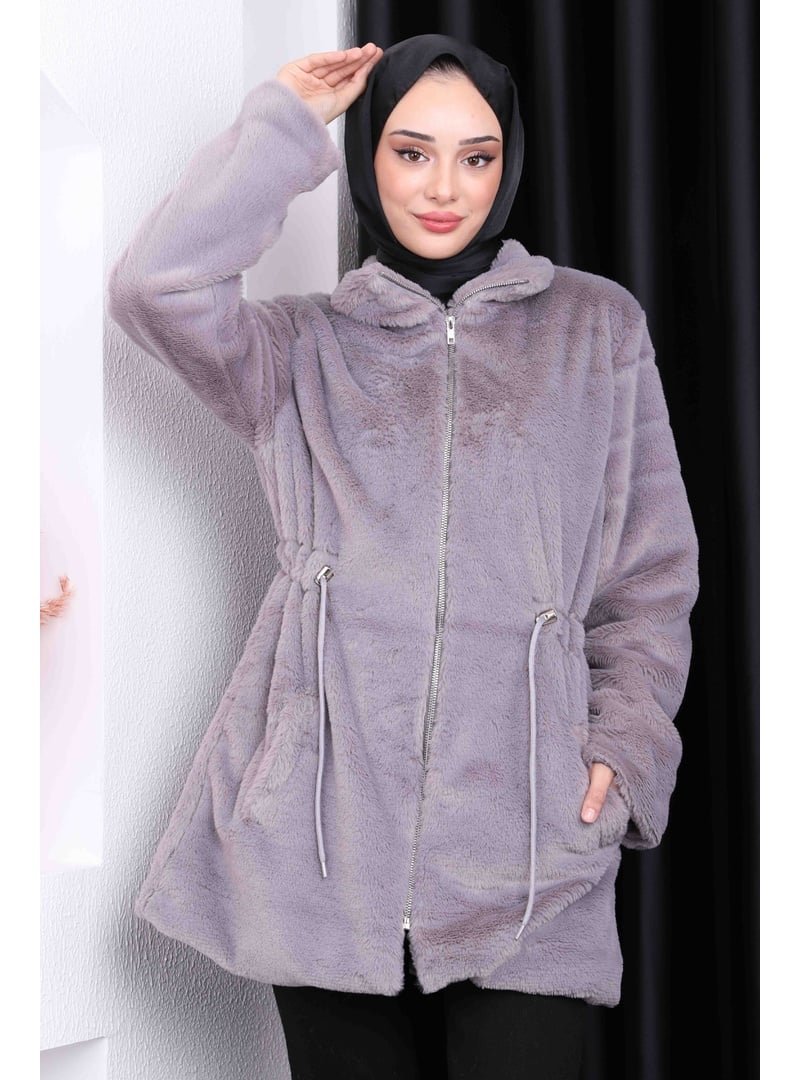 İmaj Butik Füme Fermuarlı Peluş Mont