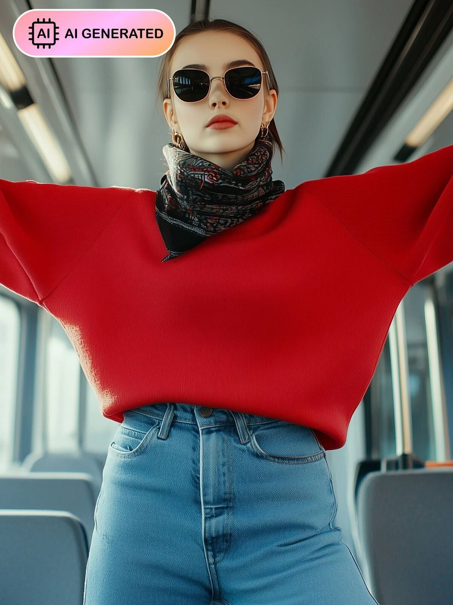 Benin Pamuklu Oversize Örme Tişört Sweatshirt Kırmızı