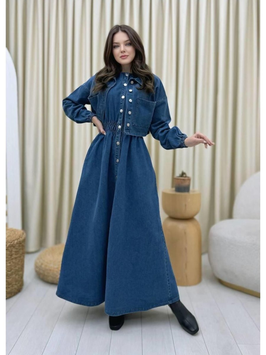 Cardella Premium Kalite Kot Jile Ve İkili Denim Ceket Elbise Takım