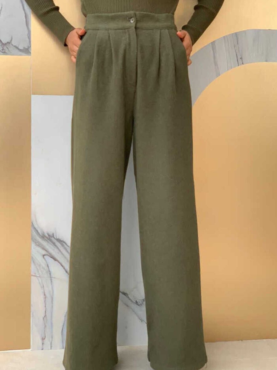 Bym Fashion Fermuarlı Cep Detaylı Kaşe Pantolon Haki