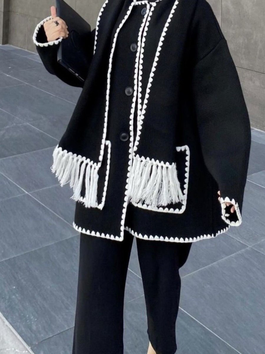 Alfudo Moda Collection Nakış Detaylı Atkılı Yumuşak Kaşe Kaban Ceket