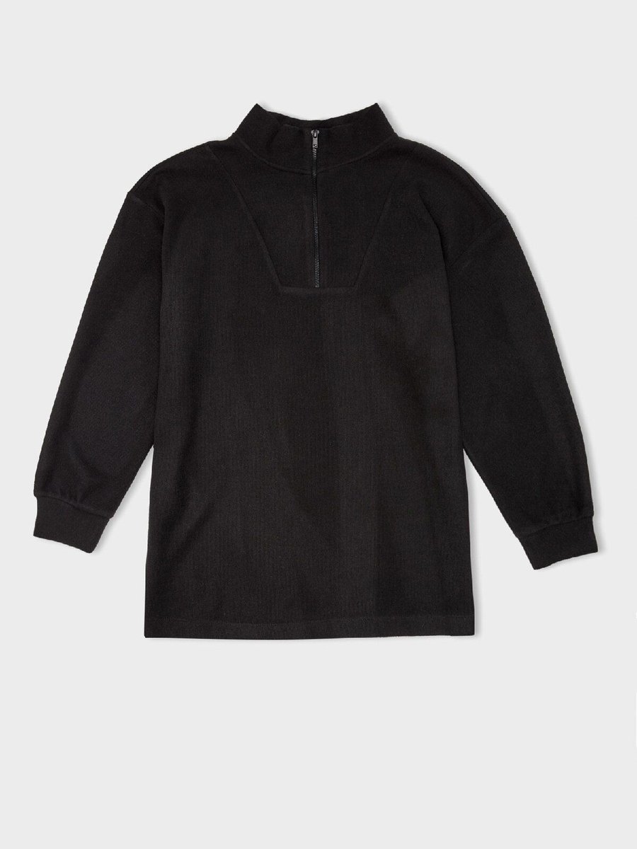 Defacto Regular Fit Fermuarlı Dik Yaka Selanik Kumaş Basic Düz Sweatshirt Tunik B4306ax24wn