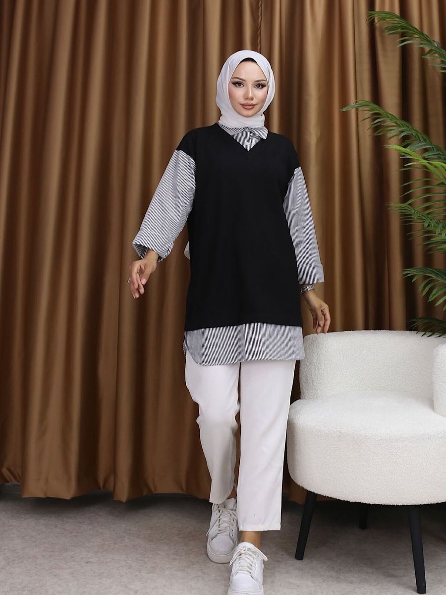 Hifaden Sweatshirt Görünümlü Çizgili Gömlek