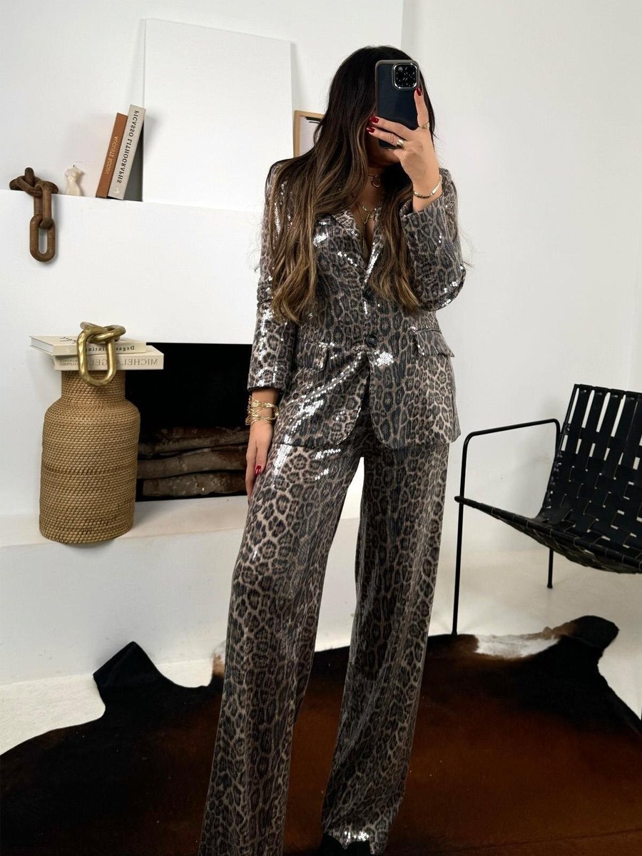 Sohotique By P Siyah Leopar Payetli Pantolon