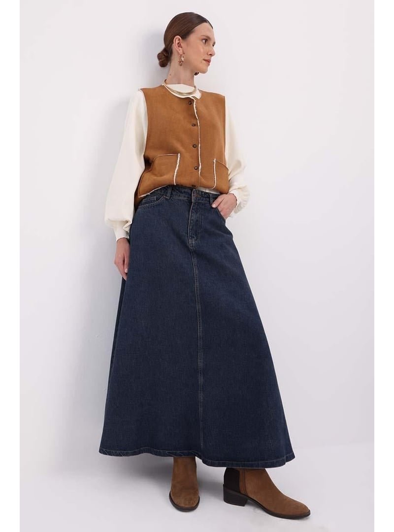 Allday Mavi Cepli Patletli Denim Etek