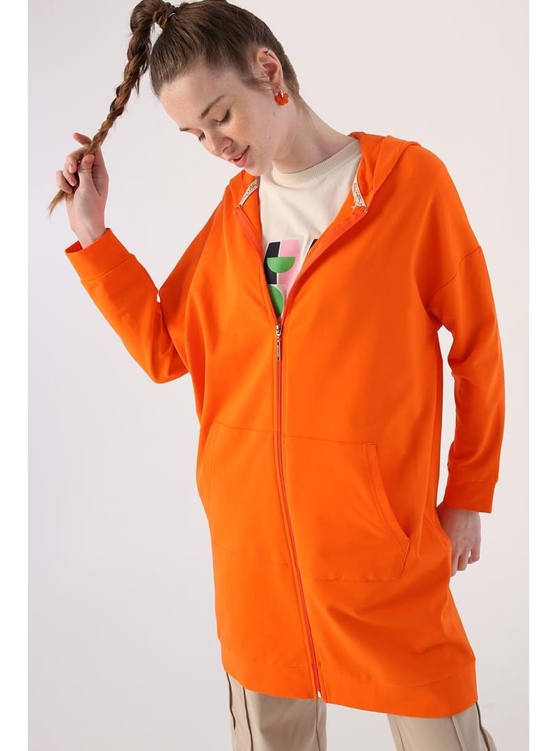 Allday Turuncu Fermuarlı Sweat Hırka