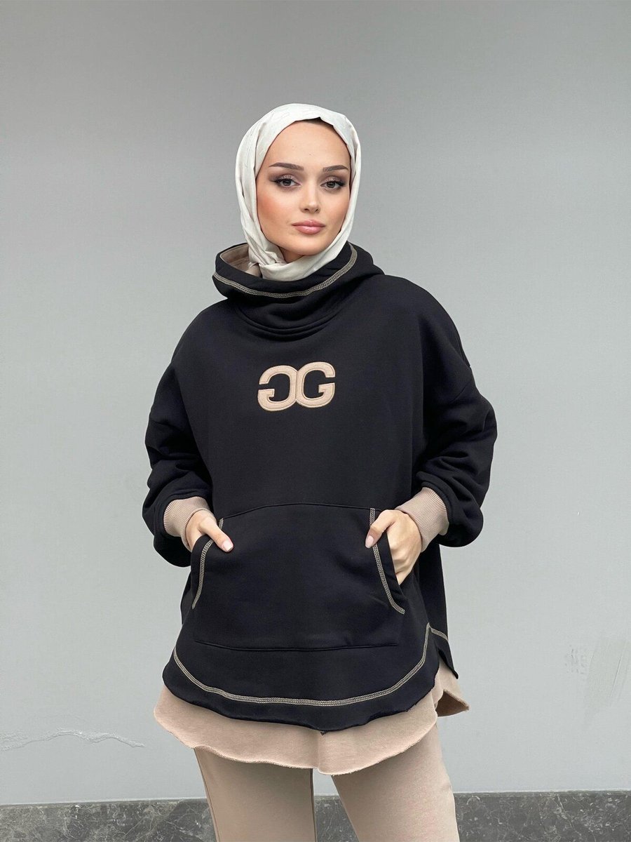 Garzia İtalia Kapüşonlu Nakış Detaylı Kanguru Cepli Sweat