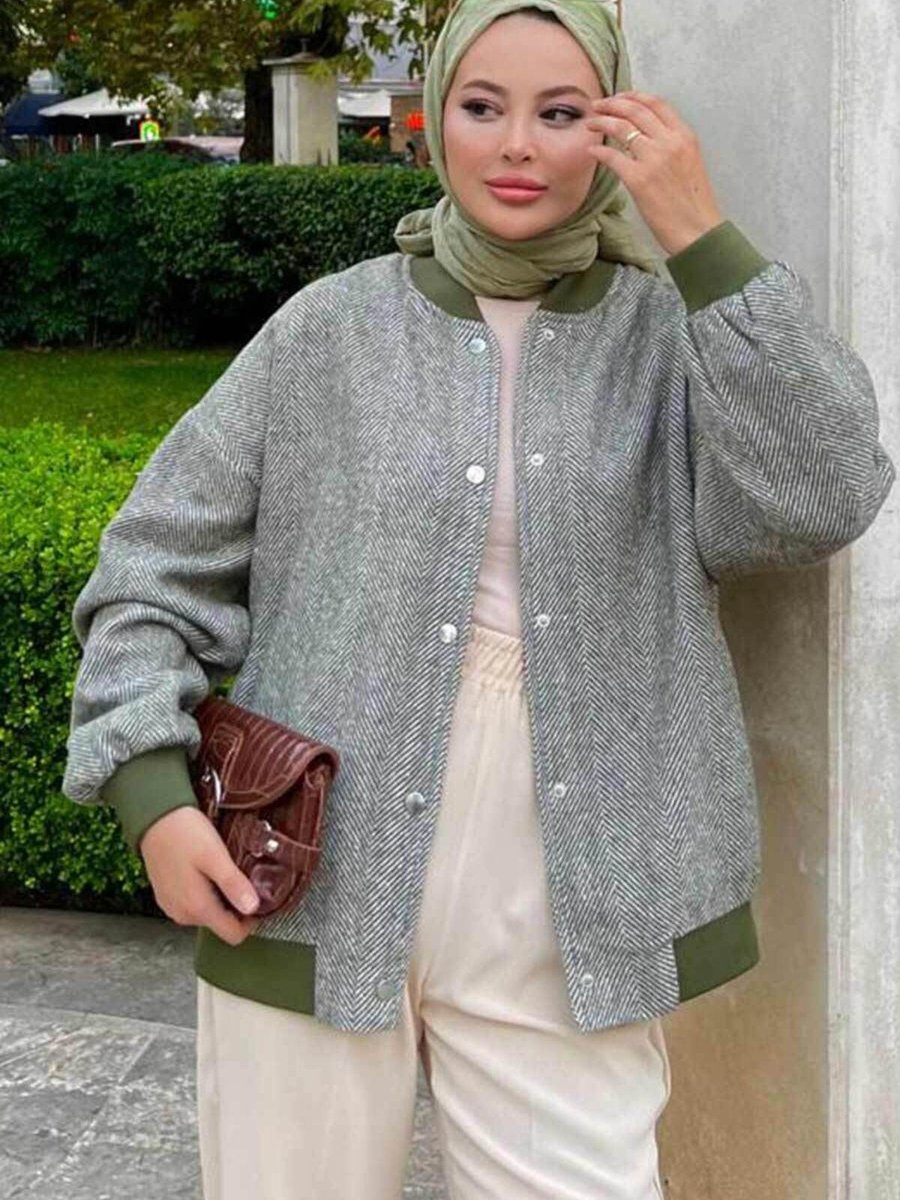 Neva Style Düğmeli Haki Bomber Ceket