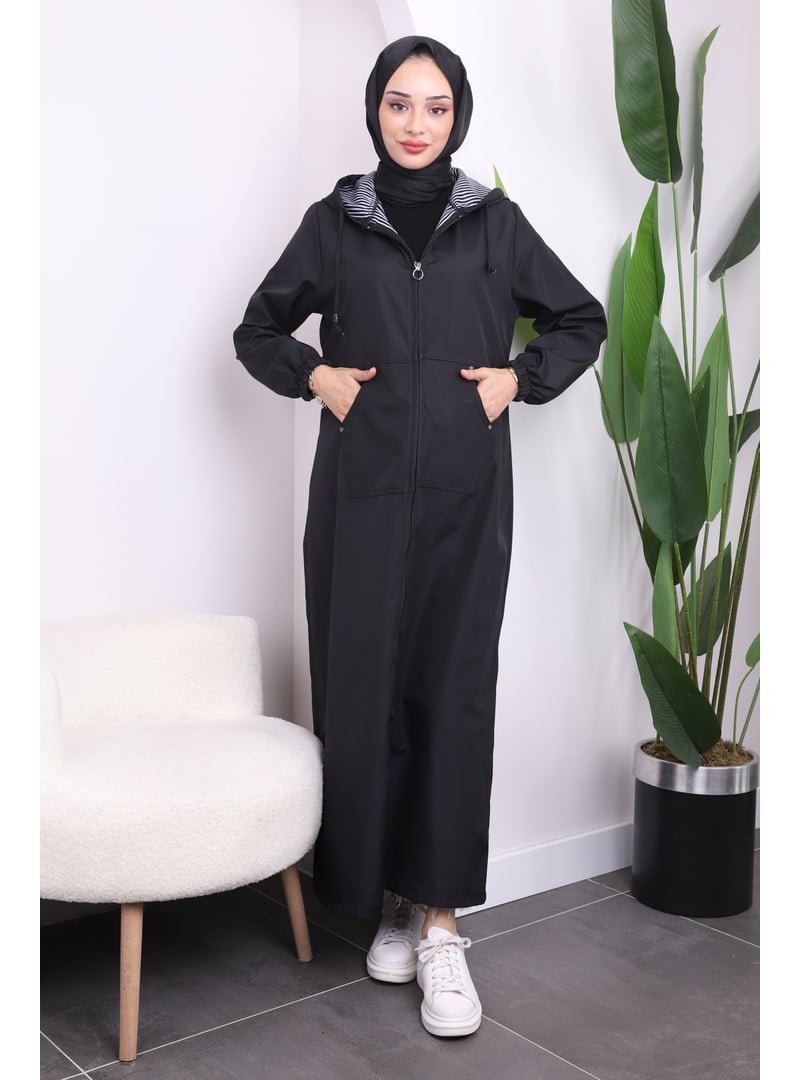 İmaj Butik Siyah Kapüşonlu Fermuarlı Kap