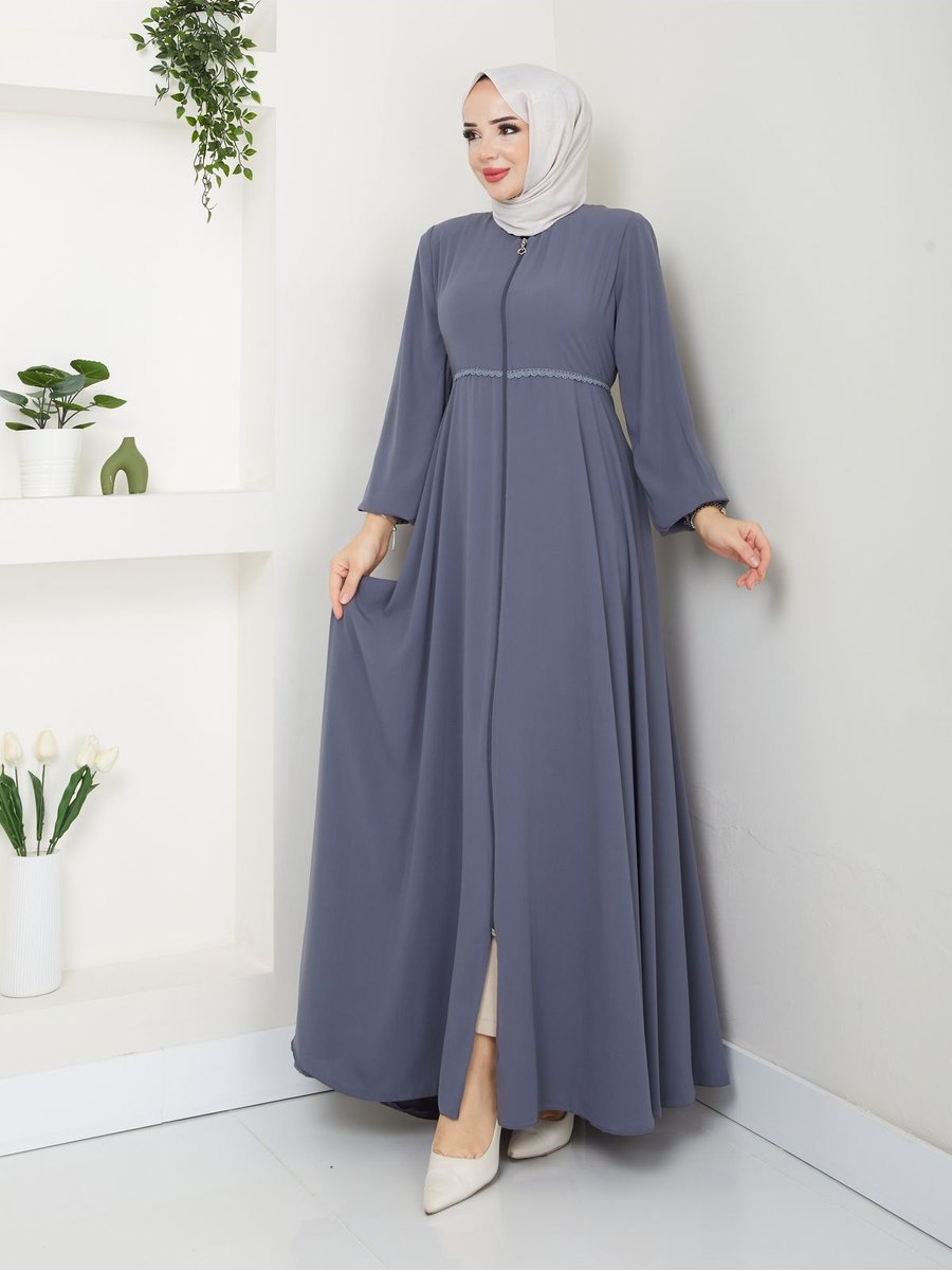 Moda Ortası İşlemeli Medine İpeği Yazlık Ferace