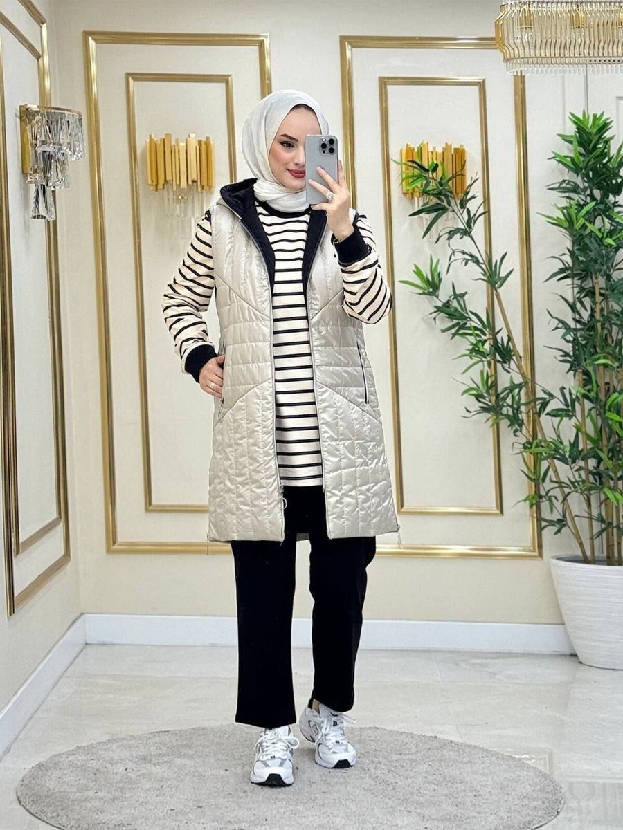 Moda4b Kadın Tesettür Takım Parça, İki İplik Kumaş N _ Beyaz