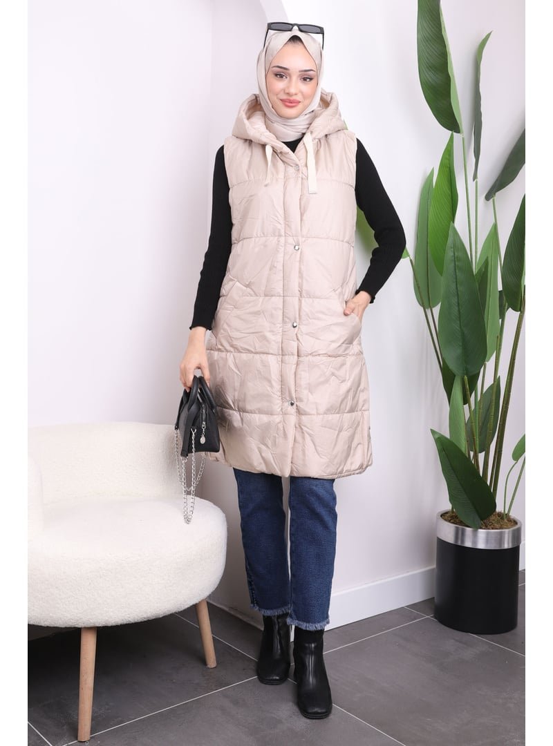 İmaj Butik Bej Kapüşonlu Şişme Yelek