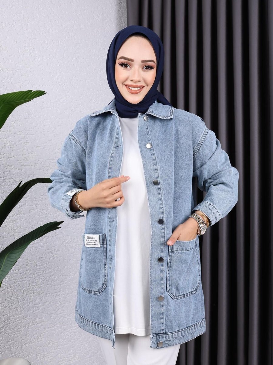 Harman Butik Kadın Cepli Düğmeli Kot Ceket