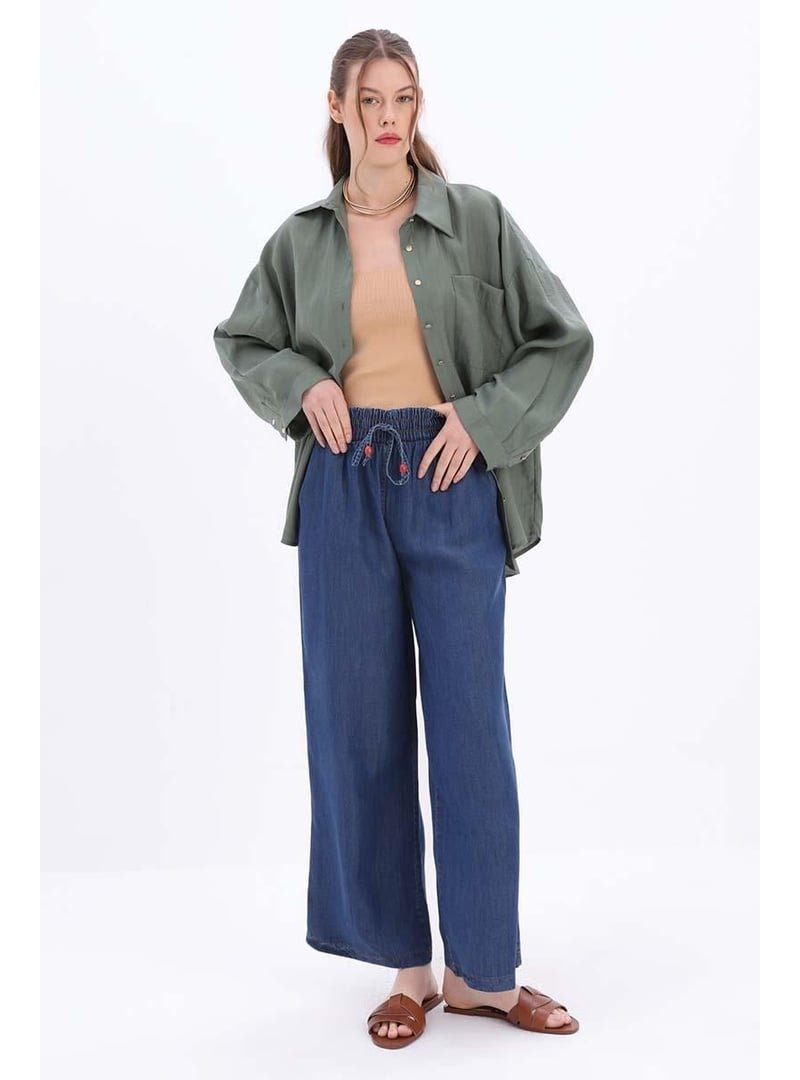 Allday Koyu Mavi Beli Lastikli Denim Pantolon