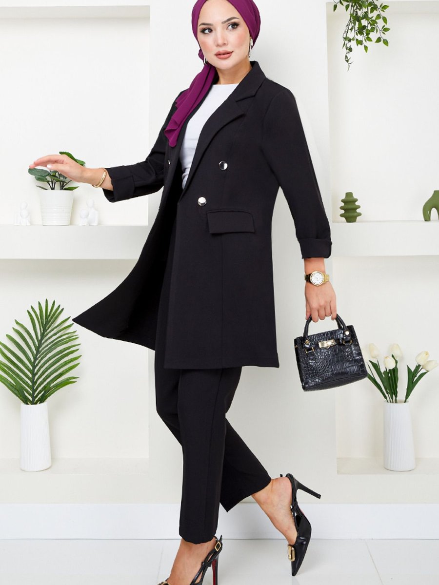 Modamerve Blazer Ceketli Takım M Siyah