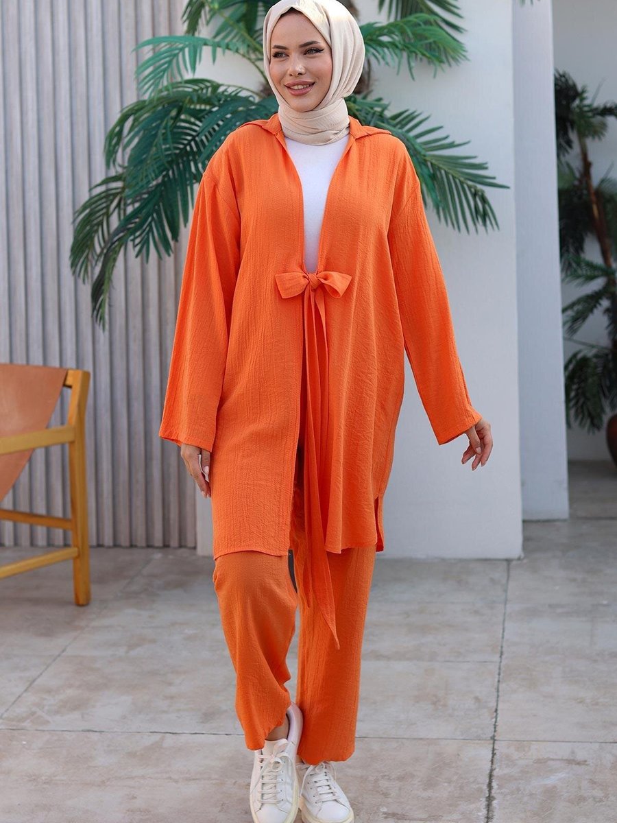 Misskayle Turuncu Bağlama Detaylı Kimono Takım
