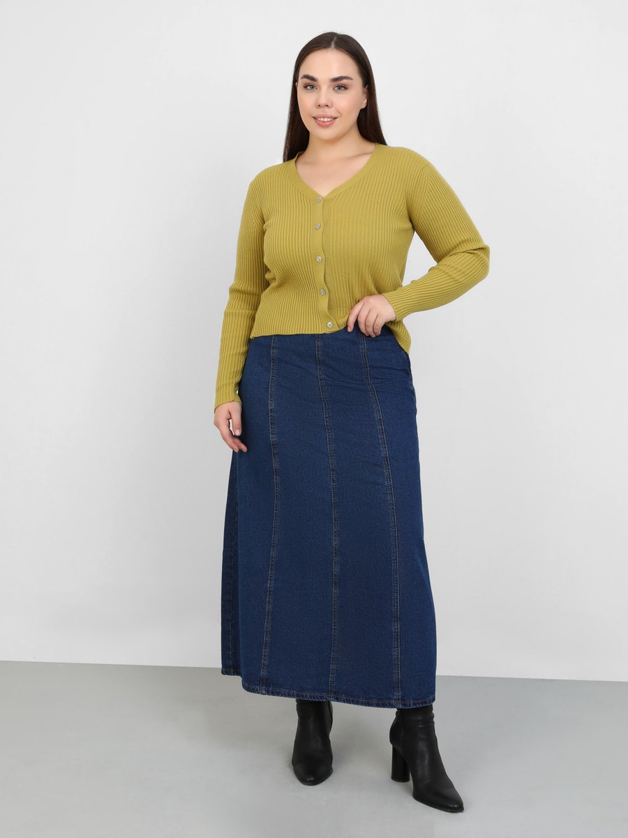 Alia Mavi Büyük Beden Cuplu Denim Etek