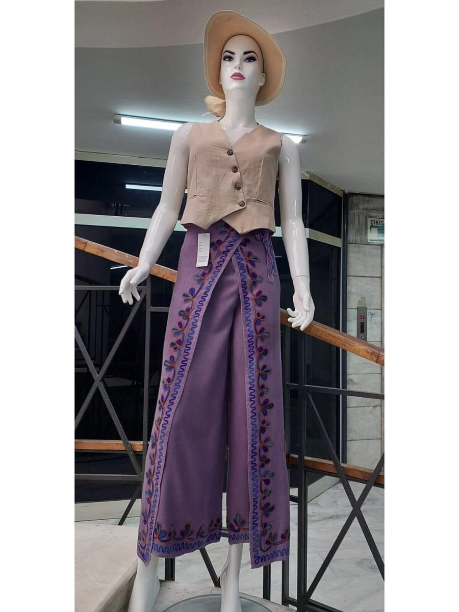 EREN STYLE Lila Otantik Nakış İşlemeli Harem Şalvar Bulmaca Pantolon