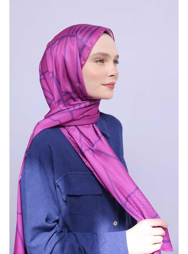Allday Desenli Twill Şal Fuşya Mor